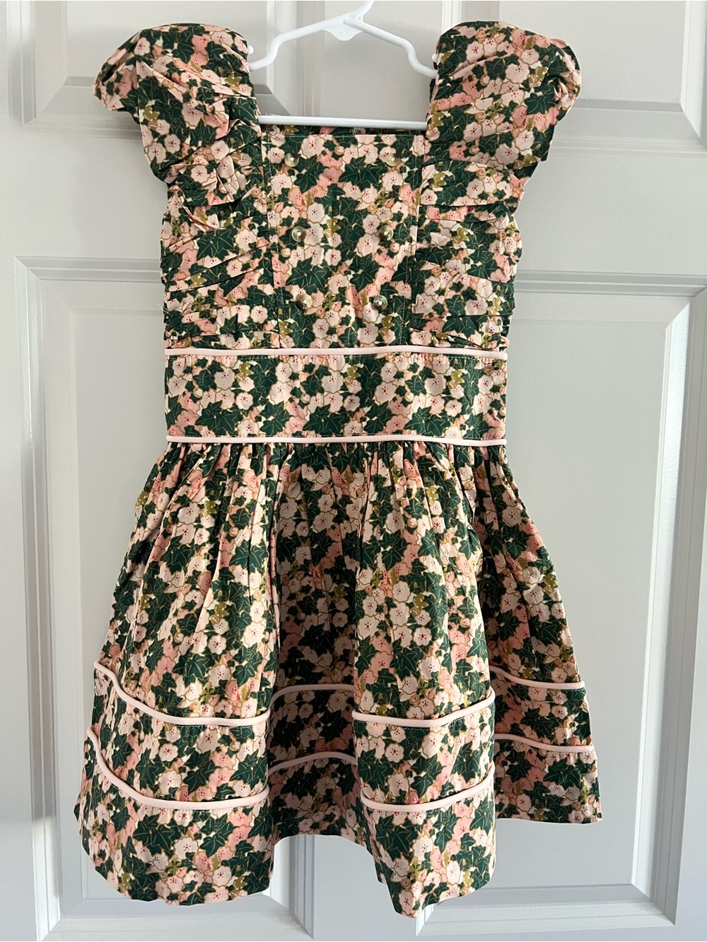 kate quinn Pink and Green Floral Puff-Sleeve Party Dress